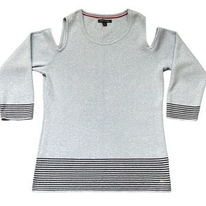 Tommy Hilfiger Cold Shoulder Striped Baby Blue Sweater (size L)